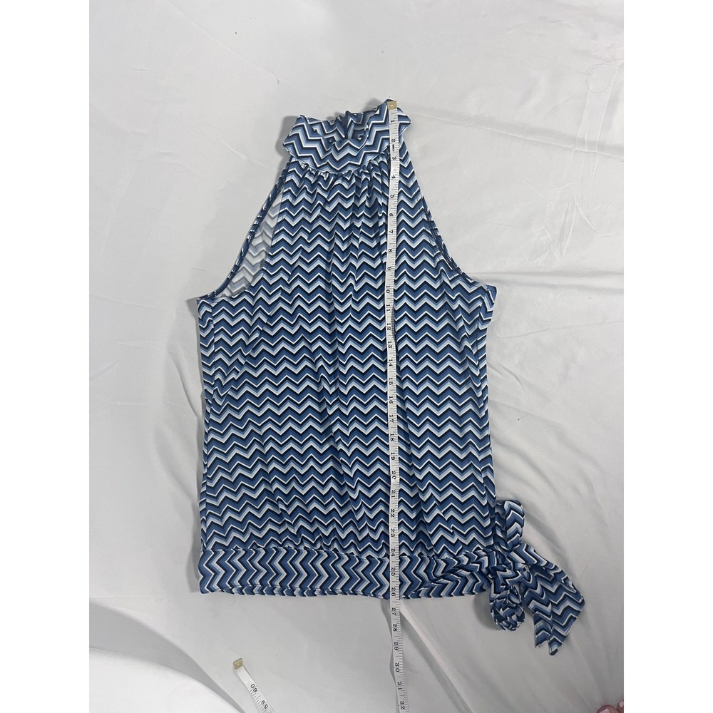 Michael by Michael Kors Blue Chevron Halter Tie Waist Top Sz Medium Boho Resort - Picture 7 of 7